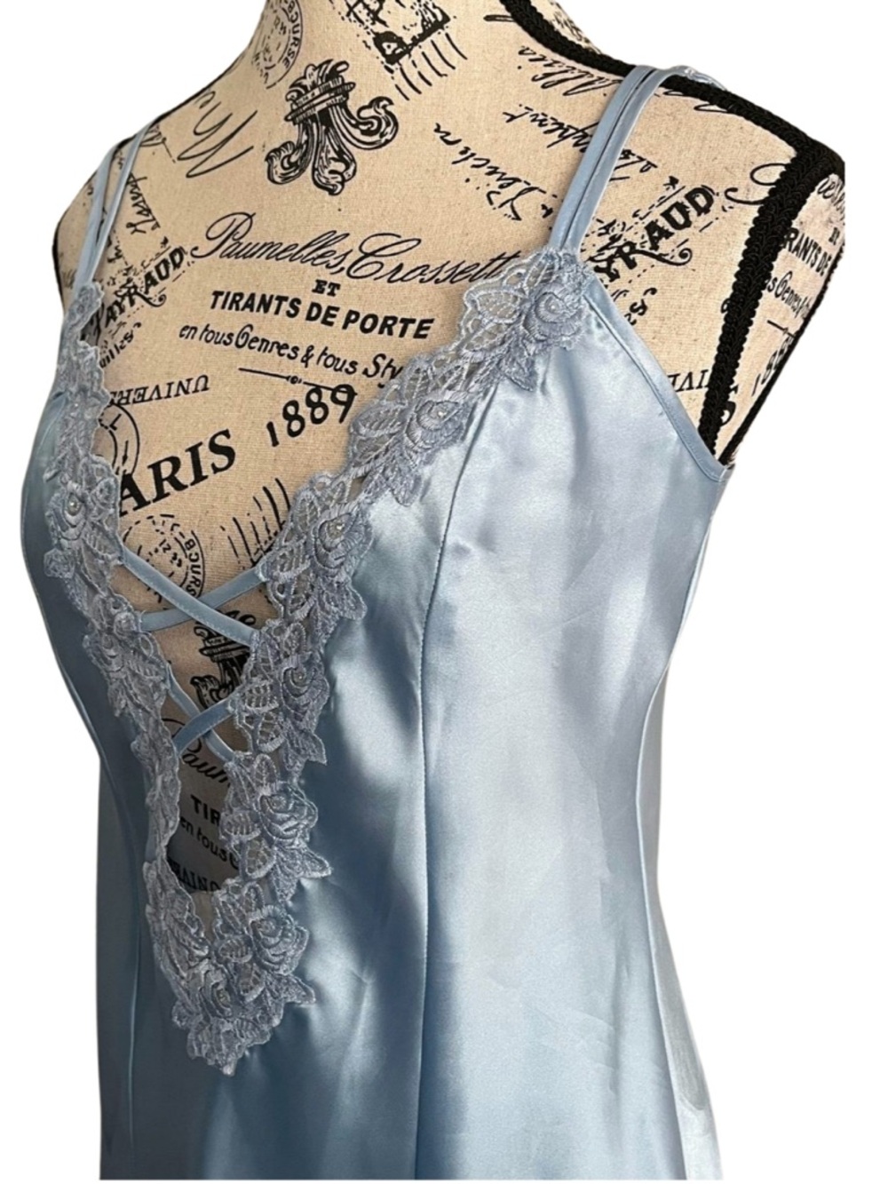 Y2K La Vie en Rose satin slip dress blue lace lingerie fairy core Medium Corset - Picture 2 of 5